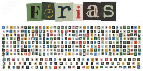 Alfabeto de recortes de revista estilo nota de resgate para design criativo e colagem