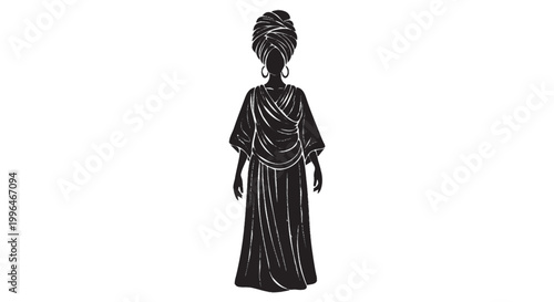 African woman wearing turban standing proud silhouette, cultural identity diversity vector isolated on white background