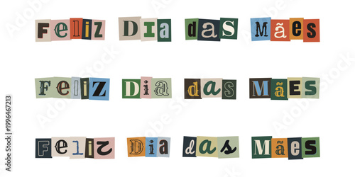 Frase Feliz Dia das Maes em estilo de recorte de revista tipo carta de resgate