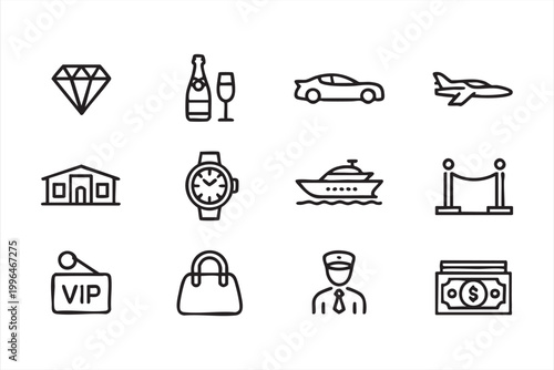 Luxury VIP Icons, Premium Travel, Wealth and Exclusive Lifestyle Symbols
