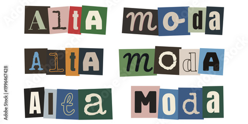 Letras de recorte estilo revista de resgate para design de moda urbana e alta costura