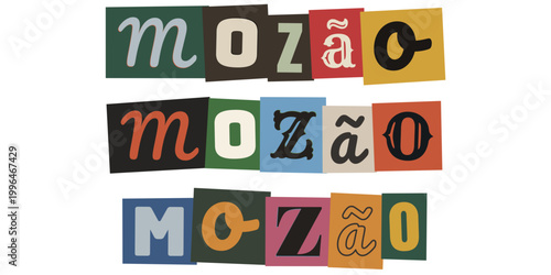 Palavra mozao em estilo de recorte de revista para design de dia dos namorados