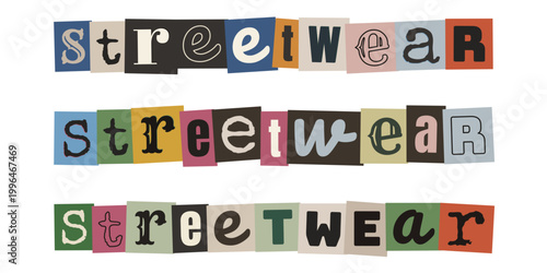 Palavra Streetwear em Estilo de Recorte de Revista para Design de Moda Urbana