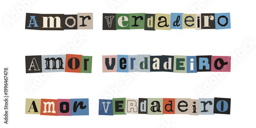 Foto Mensagem de amor verdadeiro com letras recortadas de revista em estilo colagem u