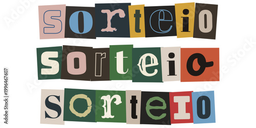 Palavra sorteio em estilo de colagem de revista para marketing e engajamento em redes sociais