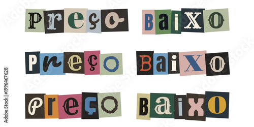 Frase preco baixo em estilo de carta de resgate para marketing de varejo e promocao