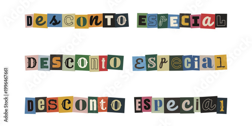 Frase desconto especial em estilo de carta de resgate anonima para marketing de varejo