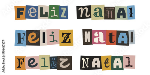 Frase Feliz Natal em estilo de recorte de revista tipo carta de resgate