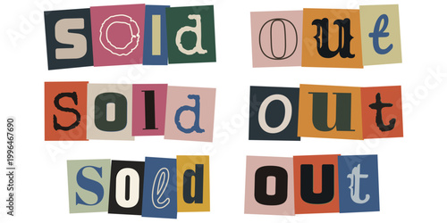 Frase esgotado em estilo de carta de resgate anonima para marketing criativo