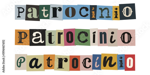 Palavra patrocinio em estilo de recorte de revista para marketing e publicidade criativa
