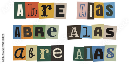 Letras recortadas estilo colagem de revista com a frase Abre Alas para carnaval