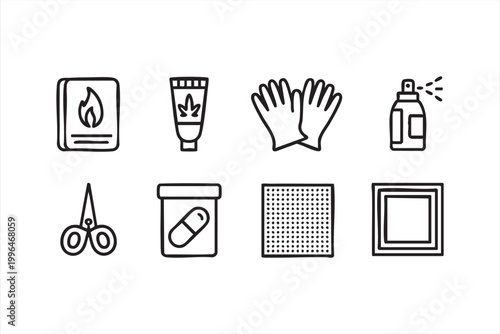 First Aid Kit Icons, Medical Care, Safety Equipment and Emergency Support