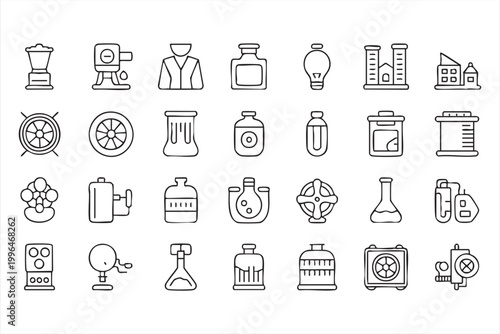 Science Icons Set, Laboratory Equipment, Chemical Research and Analysis