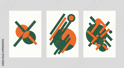 Photos Abstract geometric composition set with minimalist posters in orange and green