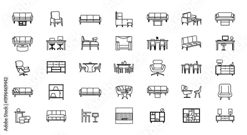 a collection of minimalist furniture icons for interior design and architectural floor plans perfect for modern home layout illustrations and cad projects