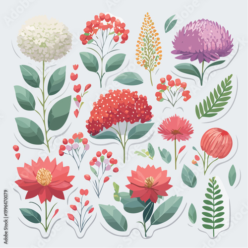 Collection of Stylized Flowers and Berries