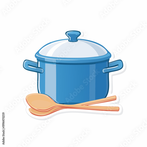 Blue Cooking Pot with Wooden Spoons