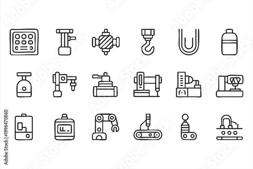 Industrial Machinery Line Icon Set Manufacturing Equipment Automation Systems for Engineering Dashboard and Apps