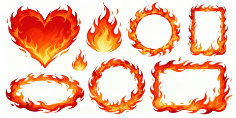 Fiery Frames and Heart Shape Fire Illustrations