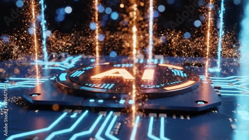 Abstract rendering of artificial intelligence concept on digital circuit