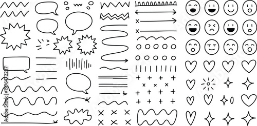 Scribble doodle underline emphasis line shape set with hand drawn brush stroke elements for highlight decoration and modern design accents
