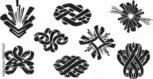 Black and white abstract knot designs collection