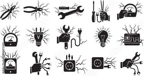 Electricity symbols and tools for work and projects