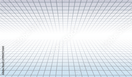Geometric perspective grid space in clean minimal style on a bright background, showing concept of technology, innovation and modern structure. Hand-drawn vector illustration