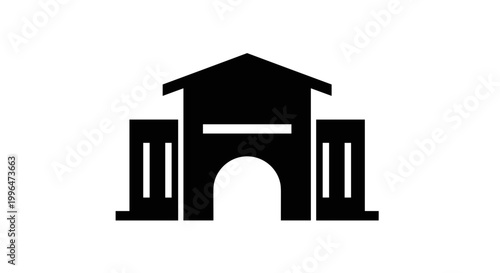 Black silhouette of ancient gate.