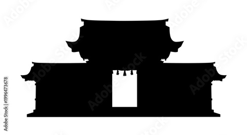 Black silhouette of Asian temple gate.