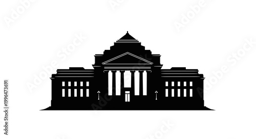 Black silhouette of government building.