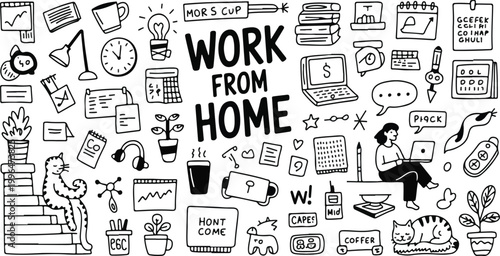 Remote work freelance workspace with modern technology tools, digital office setup and productivity concept, flat vector illustration