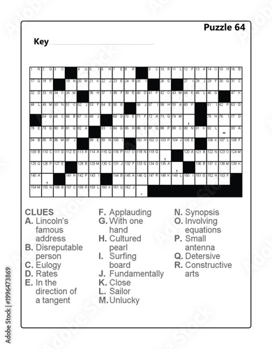 Acrostic Puzzle 64 - Printable Brain Teaser with Word Clues and Letter Grid