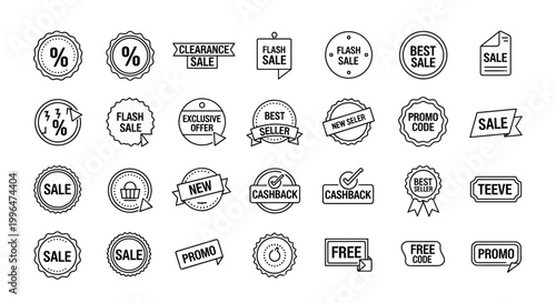 Collection of sale and discount labels.