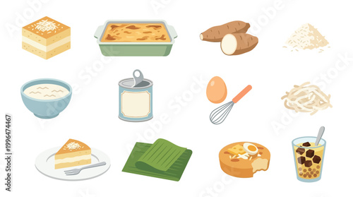 A vibrant collection of Filipino desserts and ingredients, showcasing sweet treats and culinary components.