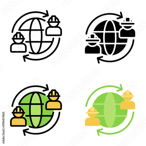 Labor rotation icon collection of various styles for design branding, print and digital media