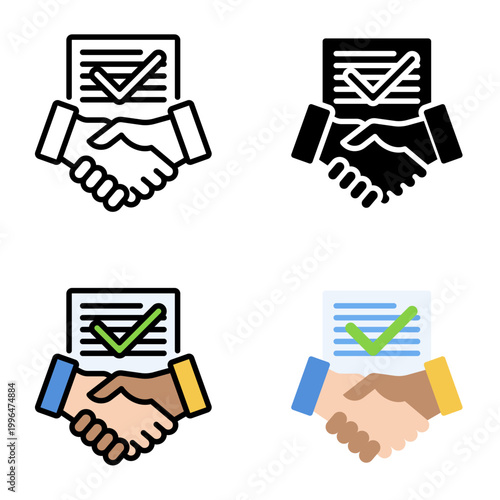 Contract agreement icon collection of various styles for design branding, print and digital media