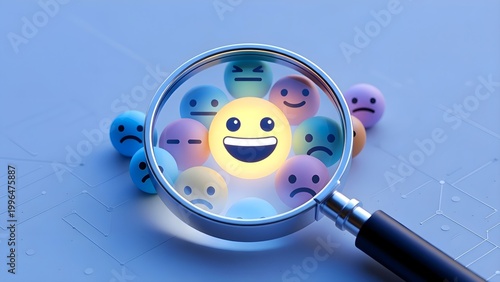 Positive thinking feedback, World mental health day, Magnifying glass focus Satisfied feedback icon, Excellent review result, Customer giving rating for experience or quality product, Opinion survey