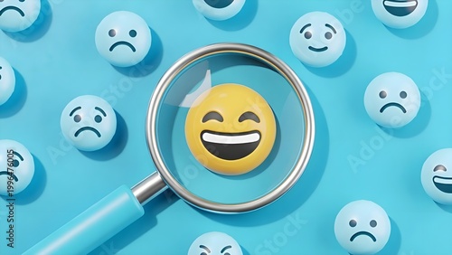 Positive thinking feedback, World mental health day, Magnifying glass focus Satisfied feedback icon, Excellent review result, Customer giving rating for experience or quality product, Opinion survey
