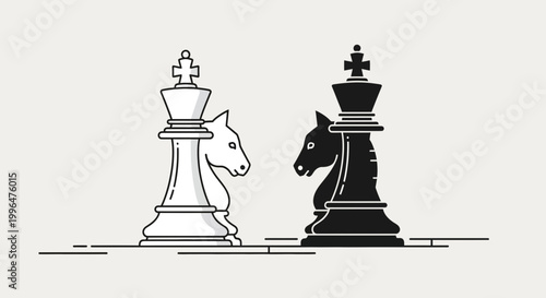 Chess King and Knight Pieces Facing Off, Strategy and Competition Concept