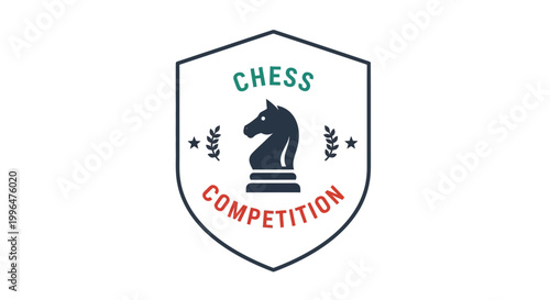 Chess Competition Shield Emblem with Knight Silhouette