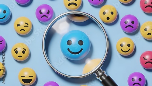 Positive thinking feedback, World mental health day, Magnifying glass focus Satisfied feedback icon, Excellent review result, Customer giving rating for experience or quality product, Opinion survey