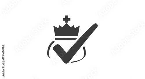 King's Crown with Check Mark Icon - Symbol of Success, Approval, Royalty