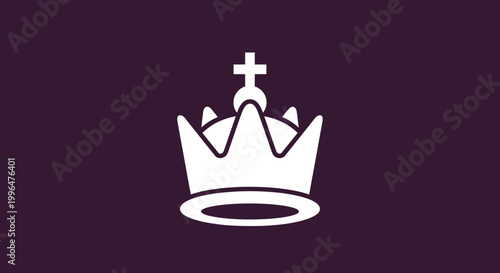 White royal crown icon on dark purple background, symbol of power and authority