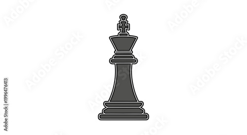 Black and White Chess King Piece Silhouette, Strategy Game Icon