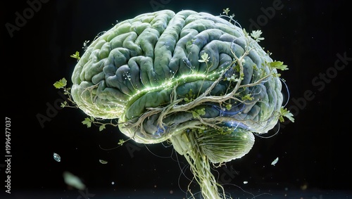 Glowing brain with neural networks alive