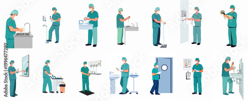 Quadro su tela Medical professionals performing surgical hand scrub and sterilization protocols to maintain hygiene and prevent infections in a healthcare environment