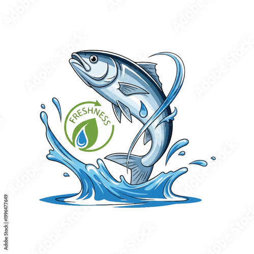 Fresh Fish Illustration with Water Splash.