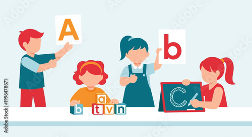 Children Learning Alphabet Letters, Education, Preschool, Kindergarten, Early Childhood Development