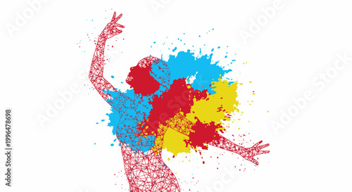 Obraz na plátně Woman with colorful hair dancing freely.